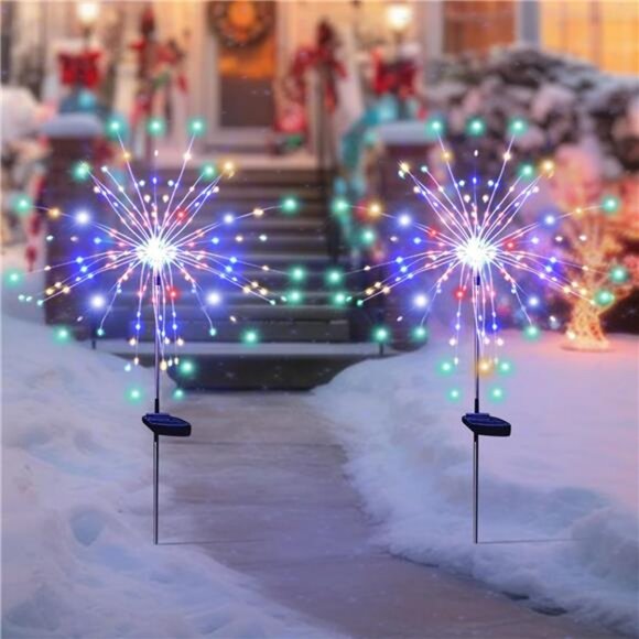 Solar Garden Lights for Outdoor Decor, Waterproof 2 Pack Solar Powered Firework - Picture 2 of 7